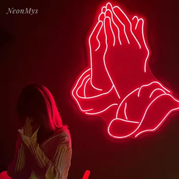 11 Színek Imádkozó Kezek Neon Fények Falra Éjszakai Fény áttetsző Akril Flex LED Neon Haza Room Decor Támogatás Egyéni