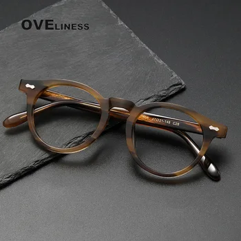 2023-Acetát Titán Szemüveg Keret, a Férfiak, a Nők Vintage Kerek Receptet rövidlátás Szemüveg Optikai Szemüveg koreai Szemüveg