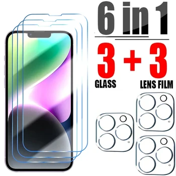 6IN1 Edzett üveg iphone 14 13 12 11 15 Pro Max Kamera képernyővédő fólia iPhone 13 12 14 Plusz 11 12 13 14 15 Pro Üveg