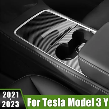 A Tesla Model 3-Y 2021 2022 2023 ABS Szén-Autó Központi Kontroll Elöl Víz, pohártartó Trim Borító Matrica Belső Accessorie