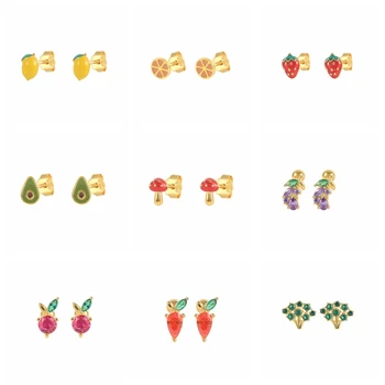 CANNER Piercing Aretes Aranyos koreai Színes Zománc Zöldség-Gyümölcs Fülbevaló Bling Cirkon Dinoszaurusz Fülbevaló 925 Ezüst Jewerl