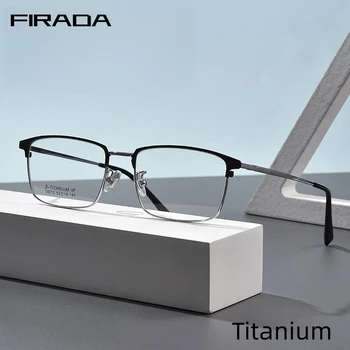 FIRADA Új Divat Szemüveg Kényelmes Női Luxus Vintage Titán Tér Szemüveg Szemüveget Keret A Férfiak T8012B