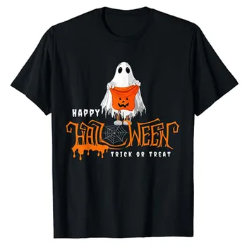 Ghost Trick or Treat Boldog Halloween Candy T-Shirt Halloween Jelmez Ajándékok Horror Stílus Graphic Tee Rövid Ujjú Felsők, Blúzok