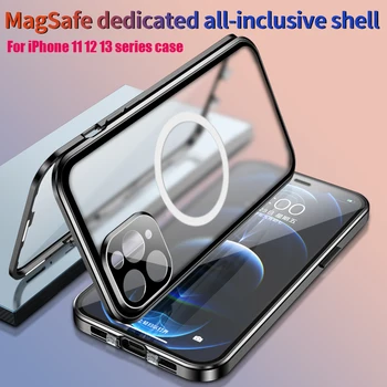 Mágneses Magsafe tok iPhone 14 13 12 Pro Max 360° - Os Teljes mértékben zárt Védelmet Alumínium Ötvözet Üveg Vezeték nélküli töltés Borító