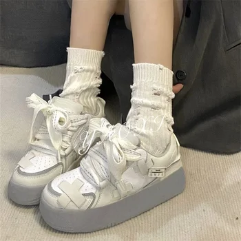 SHANPA koreai Divat Fehér Sport Cipő Kerek Toe Trendi Lapos Platform, Alkalmi Cipők, Szabadtéri Női Márkás Cipő