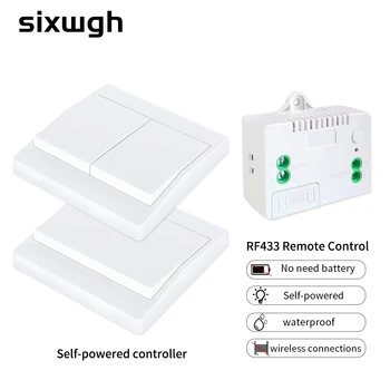 SIXWGH Vezeték nélküli Kapcsoló 1/2gang Nincs Akkumulátor Self-Powered-nyomógombos Kapcsoló-kezdőlap 2 mód, Vízálló Fali Kapcsoló