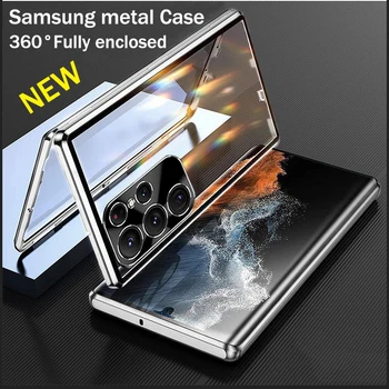 Samsung Galaxy S23 S21 S22 az Esetben Ultra Metal alumínium ötvözet 360° - os Teljes zárt Védelem Mágneses Adszorpciós vitrin