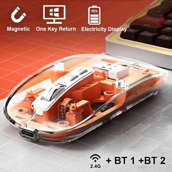 Átlátszó Mágneses Tripla Mód Bluetooth-kompatibilis 2.4 G Wireless Egér Egy-Kattintson az Asztalon C-Típusú Újratölthető Csendes Egerek Néma