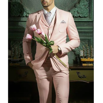 Új Csinos Rózsaszín 3 Db Férfiak Goom Esküvői Ruha Terno Masculino Divat, Férfi Öltöny, Egyéni Szín Méret