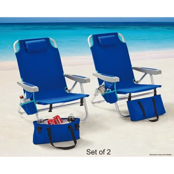 Új Fotel 2-Pack Lehajtható Beach & Esemény Hátizsák Szék Hűtőtáska, Kék Ingyenes Szállítás