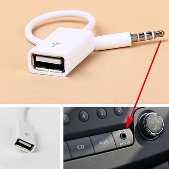 1db Autó Univerzális 3,5 mm-es Férfi AUX Audio Jack Dugó-USB 2.0 Női Átalakító Kábel Autó MP3 Fehér Mini Hordozható Autós Tartozékok