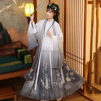 2023 kínai javult ősi hanfu virág nyomtatás bő kabát tündér ruha nők napi elegáns keresztbe gallér hanfu jelmez g640