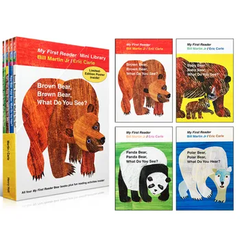 4DB angol gyerekkönyv Az Első Olvasó Mini Könyvtár: Barna Medve, Maci, Mit látsz? oktatási népszerű könyv