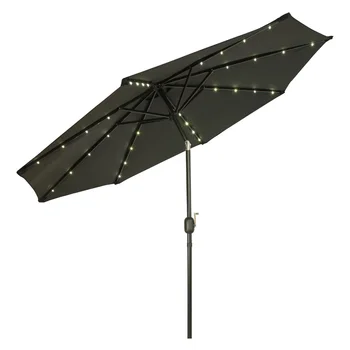 9' Oktogon Deluxe Napelemes LED Égő Terasz Esernyő，100% Poliészter，57.00 X 6.00 X 6.00 Cm