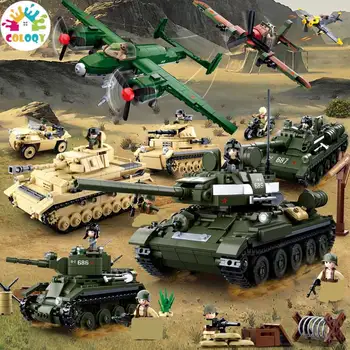 A gyermekek játék építőkövei WW2 katonai tartályok, tankok vadászgépek MOC lánctalpas páncélozott járművek DITY modell játék nagykereskedelmi áruház