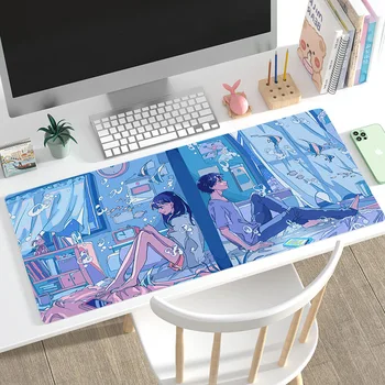 Anime Elsüllyedt Vonat Mousepad Kék Óceán Nagy Számítógép Kék PC játék egér mat Laptop Asztal Billentyűzet Pad Asztal Mat Játszik