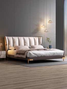 Bőr ágy olasz fény extravagáns rendkívül egyszerű hálószoba modern, egyszerű tárolás nagy doboz esküvői ágy