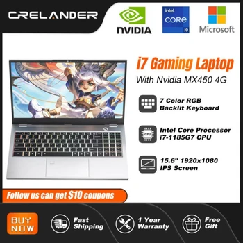 CRELANDER i7 gamer Laptop 15.6 Hüvelykes IPS kijelző, Intel 11 Gen i7-1185G7 Nvidia Geforce MX450 GPU Gamer Notebook Számítógép