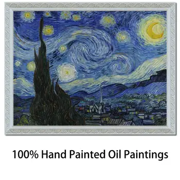 Csillagos Éjszaka Van Gogh Festmény Keretes Vászon Művészeti Kézzel Festett Híres Alkotás Impresszionista Tájkép Fali Kép Lakberendezés