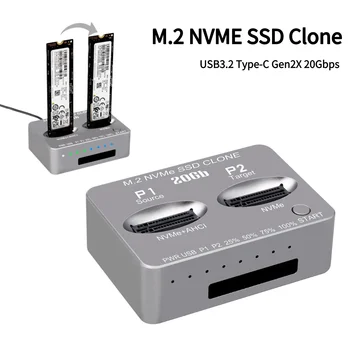 Dual-Bay M. 2 NVME SSD Klón USB3.2 C Típusú Külső Merevlemez-Box Gen2X 20Gbps M. 2 SSD Burkolat M/B a M Gombot M2-es SSD-M Gombot SSD