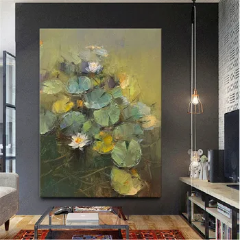 Forró Eladó Nagy Méretű, Kézzel Készített Monet Lotus Vászon Absztrakt Festmény Modern Divat Lakberendezési Wall Art Keret Nélküli Iroda