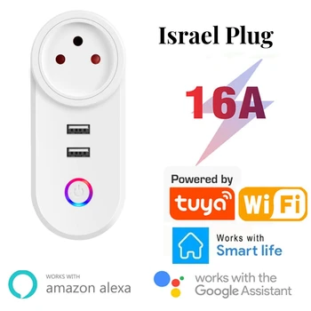 Izrael Plug Tuya Intelligens Otthon 16A WiFi Smart Plug tápcsatlakozó-Aljzat USB Töltés Outlet Időzítés hangvezérlés Alexa, a Google Asszisztens