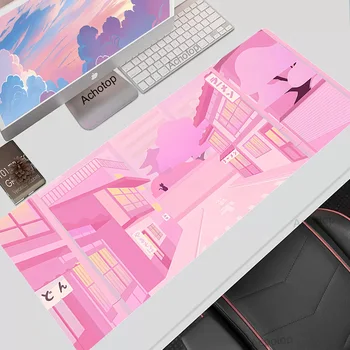 Japán Rózsaszín Utca Zár Sebesség Edge Nagy Aranyos Macska, az Egér Pad Gamer XXL Deskmat 900x400 Mousepad Billentyűzet Szőnyeg Hölgyeknek
