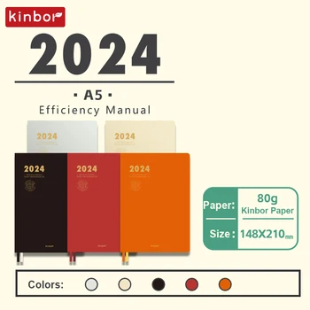 Kinbor 2024 A5 Notebook Hatékonyság Kézi Ütemezés Két Nap az Egyik Oldalon a Napi Terv Time Management PU todolist Naplót Iroda