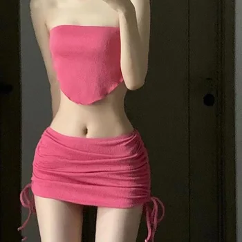 Koreai Bandeau Bikini Szett Nők Magas Derekú Fürdőruha Szexi Fürdőruhát Nyomja Le Váll Biquini Rövid Ujjú Fürdőruha L