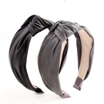 Szilárd PU Széles hajpánt Hairband koreai Fejpánt a Nők Lány Divat Accessorie