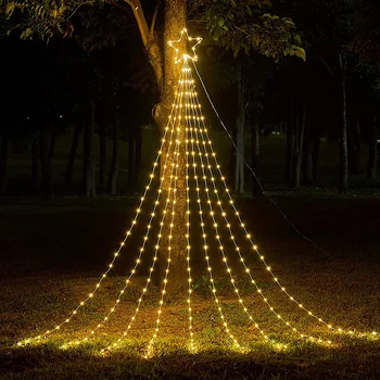 Tirvose 9x2M 193LEDs Karácsonyi Dekoráció Csillagok String Lámpák Kültéri 8 Módok Tündér Kerti Lámpák Ünnepi Koszorú Felső Csillagos