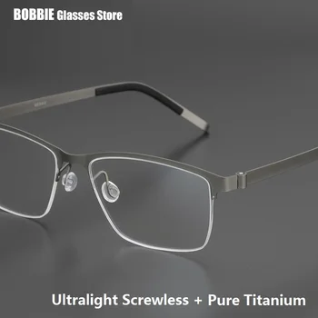 Ultrakönnyű Screwless Tiszta Titán Szemüveg Rövidlátás Szemüveget Keret Üzleti Férfiak Fele Perem Szögletes Szemüveg Nagy Arc
