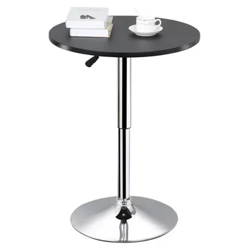 Yaheetech Állítható Körben Forgatható Bár Táblázat Bisztró, Kávézó, Fekete Felső multifunkcionális bútorok, étkező asztal
