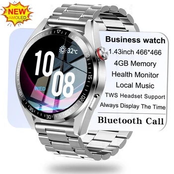 Új 466*466 AMOLED Képernyő Intelligens Karóra Mindig A Kijelző az Időt Al hang Bluetooth Hívás Óra 4GB Helyi Zenei Férfiak Smartwatch Womes