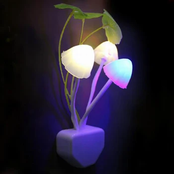 Újdonság Kreatív AC110V-220V éjszakai fény EU/US Plug fényérzékelő 3 LED Színes Gomba Lámpa Led Színes Éjszakai Fények